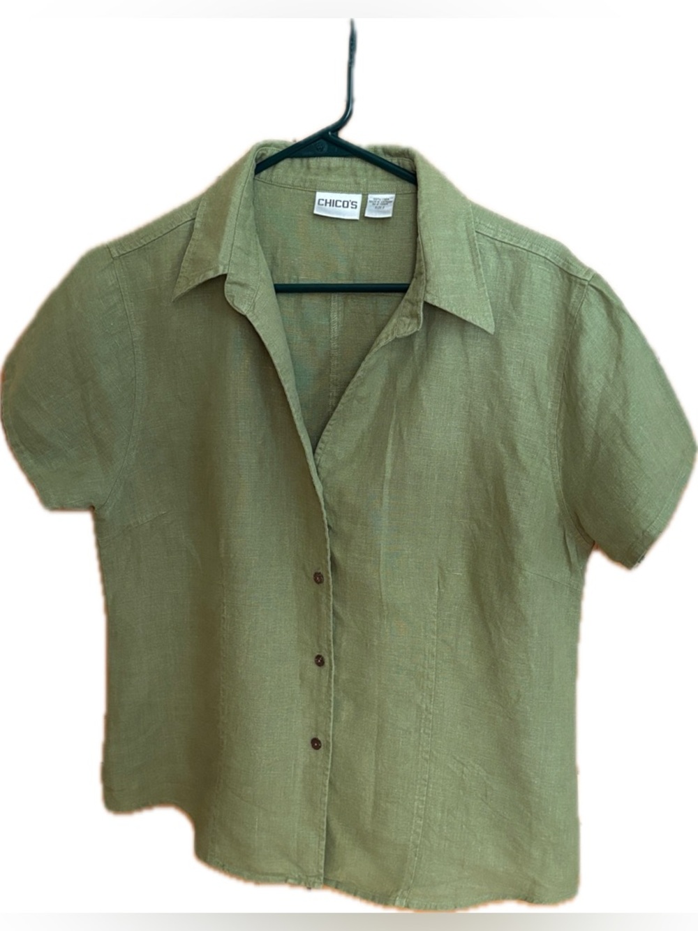 Chico's Olive Green Short-Sleeve Linen Button Shirt - Chico’s size 2